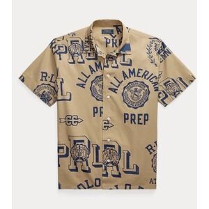 Polo Ralph Lauren Linen Camp Shirt Men's Large Tall American Prep Spellout NWT